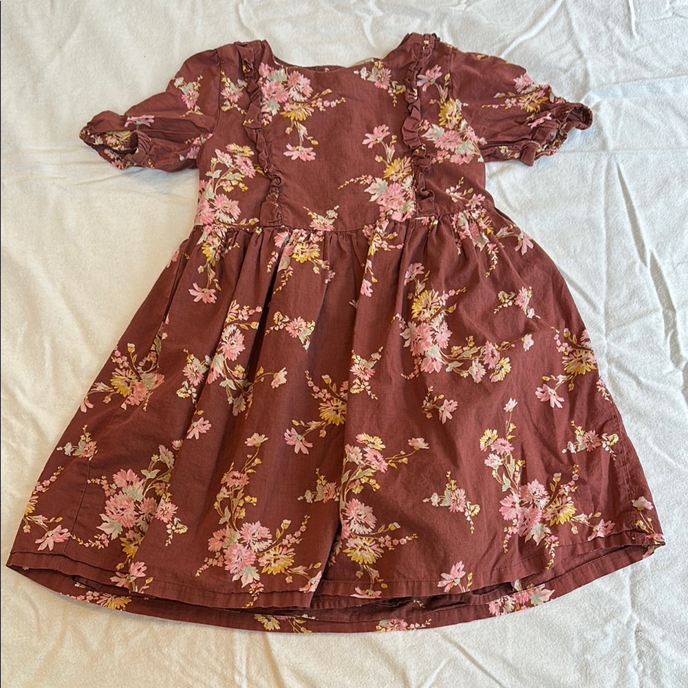 Floral Kids Dress in Brown and Pink